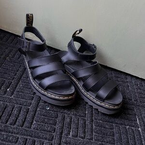 Dr Martens Blaire Black Leather Platform Sandals Size 10